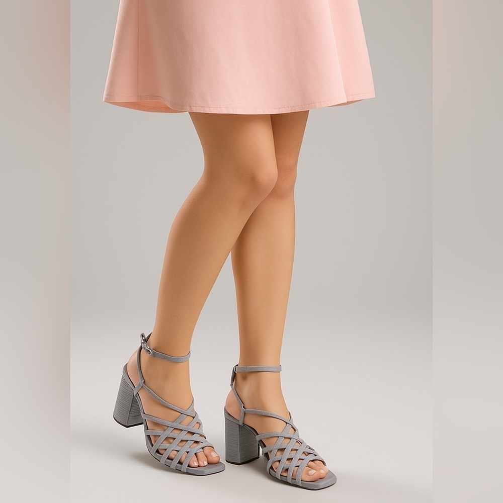 478- Sam Edelman Daffodil Cloud Blue Suede Strappy Block Heel Sandals Sz 9 M NWT